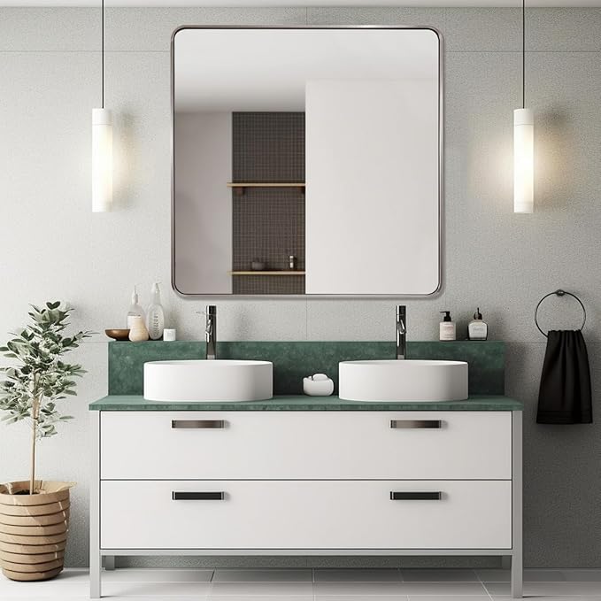 ANDY STAR 36x36 Inch Brushed Nickel Bathroom Mirror, Rounded Square Bathroom - Image 8