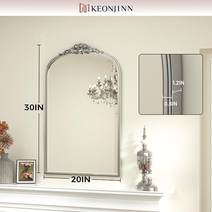 Keonjinn Vintage Arched Mirror for Wall, Ornate Vanity Mirror, Baroque Arch - Image 5