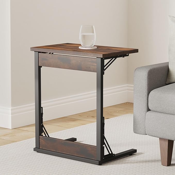 Tatub 24" Folding C Shaped End Table Set of 2, Small Sofa Side Laptop Desk - Image 2