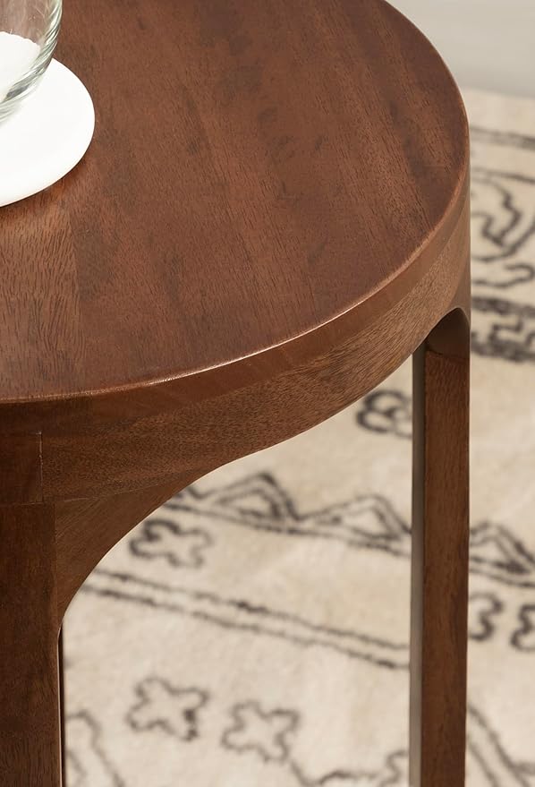 Kate and Laurel Dahl Modern Slatted Wooden Round Drink Table; 12 x 23; Walnut - Image 5