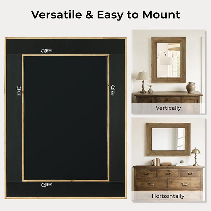 WallBeyond Rustic Wood Framed Mirror, Vintage Solid Wood Rectangular - Image 5