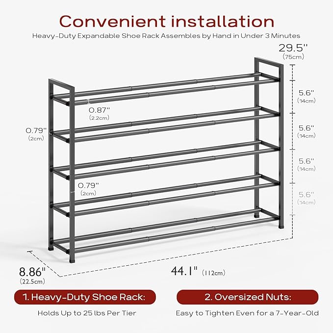 Bumusty 5-Tier Long Expandable Shoe Rack - Image 3