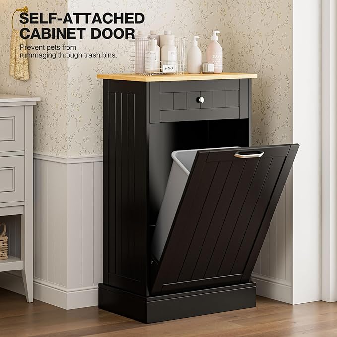 GAZHOME 10 Gallon Tilt Out Trash Cabinet, Upgrade Wooden Free Standing Recyclin - Image 4
