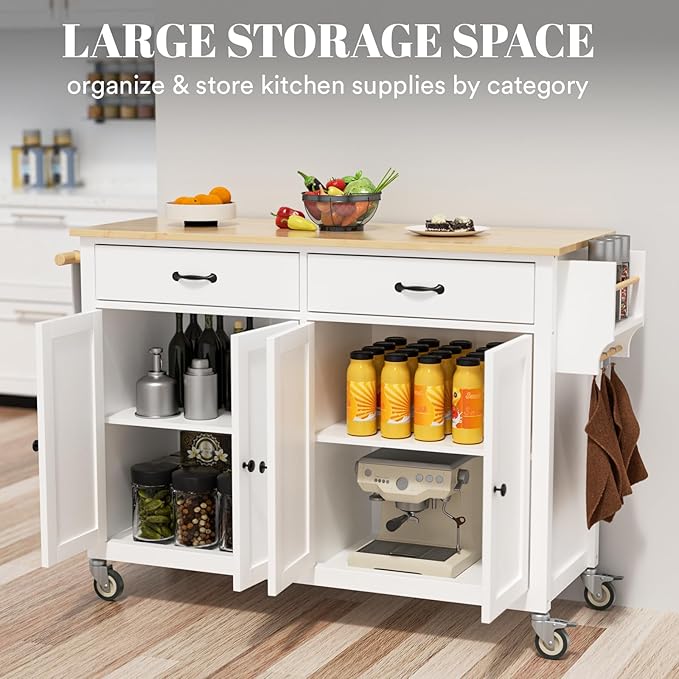 Rovibek Kitchen Island on Wheels Large in Rolling Island Wood Mobile Portable - Image 3