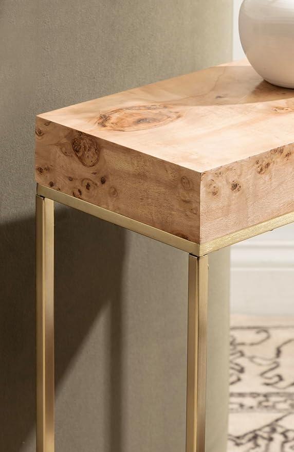 Kate and Laurel Karlsen Modern Wood and Metal Burlwood Narrow Side Table; 16 x - Image 5