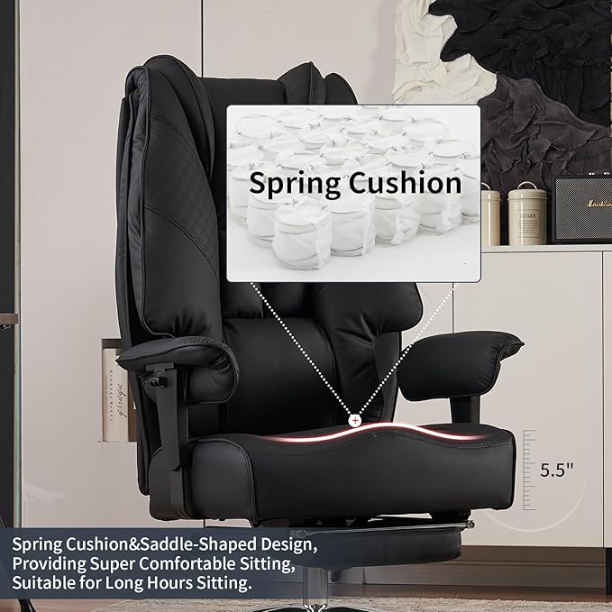 Big and Tall Office Chair 400lbs Wide Seat, Leather High Back Executive Office - Image 4