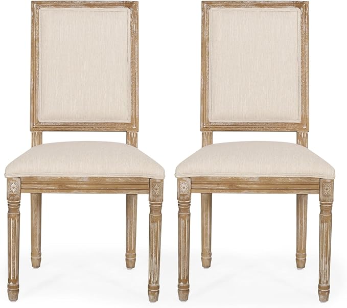 Merax Upholstered Solid Wood Dining Chairs Set of 2, French Country Style - Image 5