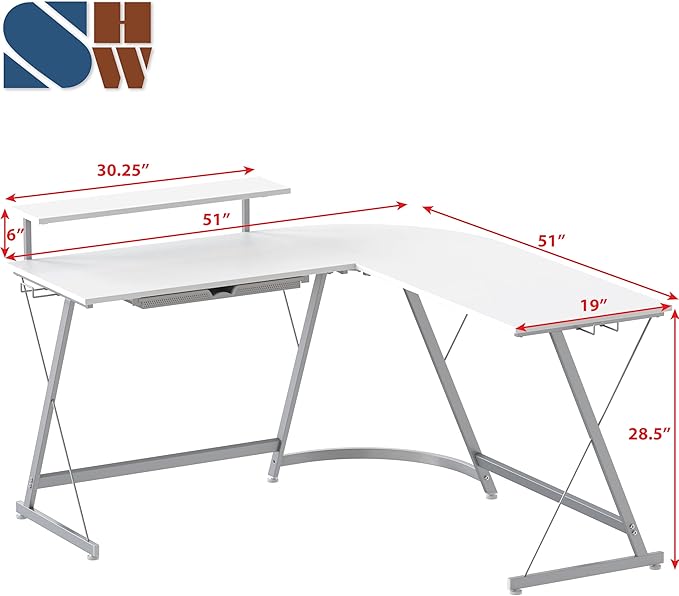 SHW 51 x 51 Inches Vista L-Shaped Desk - Image 3