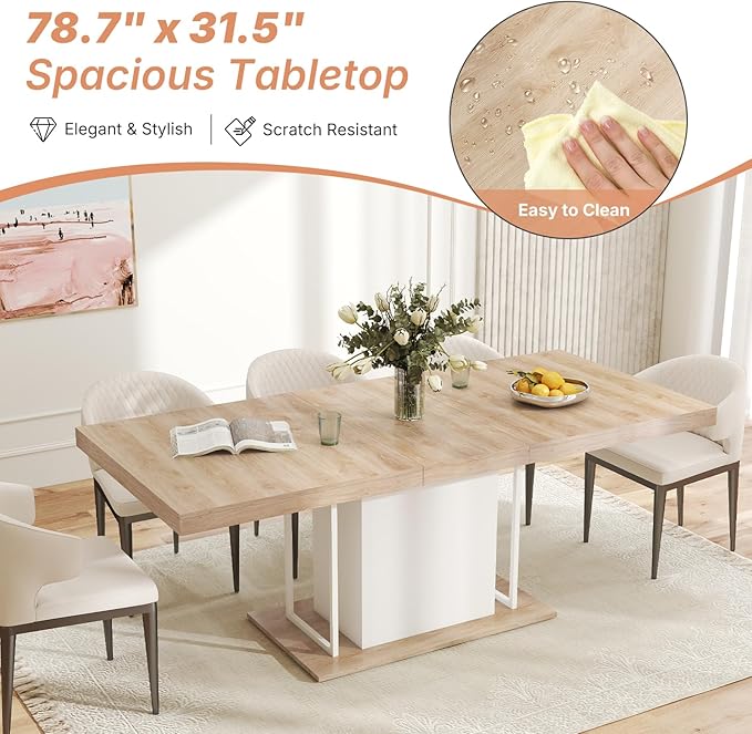 63"-78.7" Expandable Dining Table, 6-10 Farmhouse Kitchen Table, Extendable - Image 6