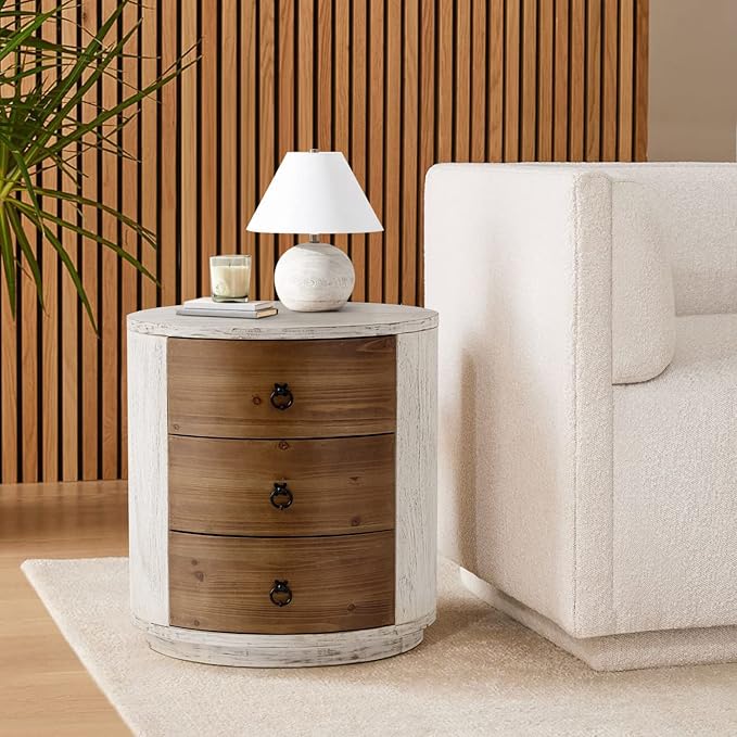 COSIEST 3 Drawer Chest of Drawers, 20 inch MDF Round Storage Cabinet, Retro - Image 4