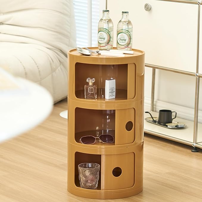 Round Nightstand with 3 Drawers, Modern Style Side Table - Image 7