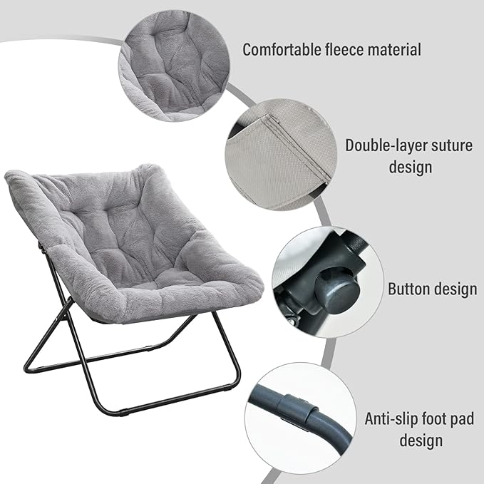 Tiita Comfy Saucer Chair, Soft Faux Fur Oversized Folding Accent Chair - Image 4