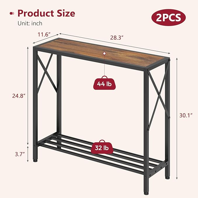 Tajsoon 2 Pack Console Table, 2 Tier Small Hallway Table, Narrow Sofa Table - Image 3