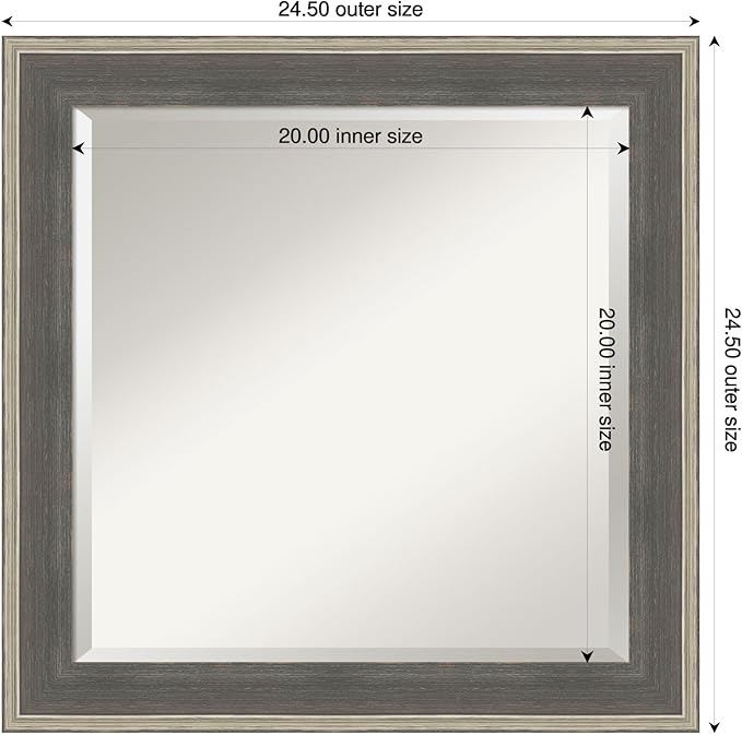 Amanti Art Grey Wall Mirror 25x25 Cottage Grey Silver Square Bathroom Mirror - Image 3