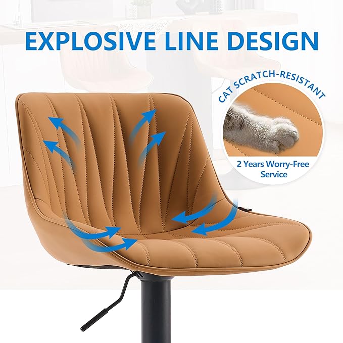 YOUNIKE Saffron Bar Stools Set of 2, Tan Swivel Barstools - Image 4