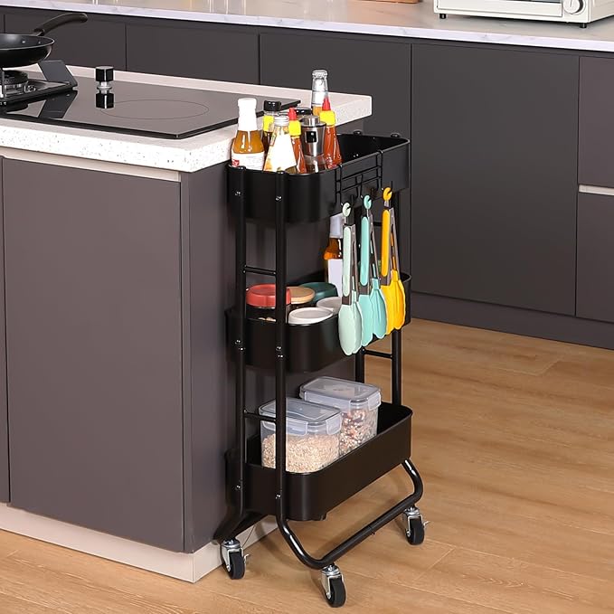 MAX Houser Slim 3-Tier Rolling Utility Cart, Narrow Metal Bathroom Storage - Image 4