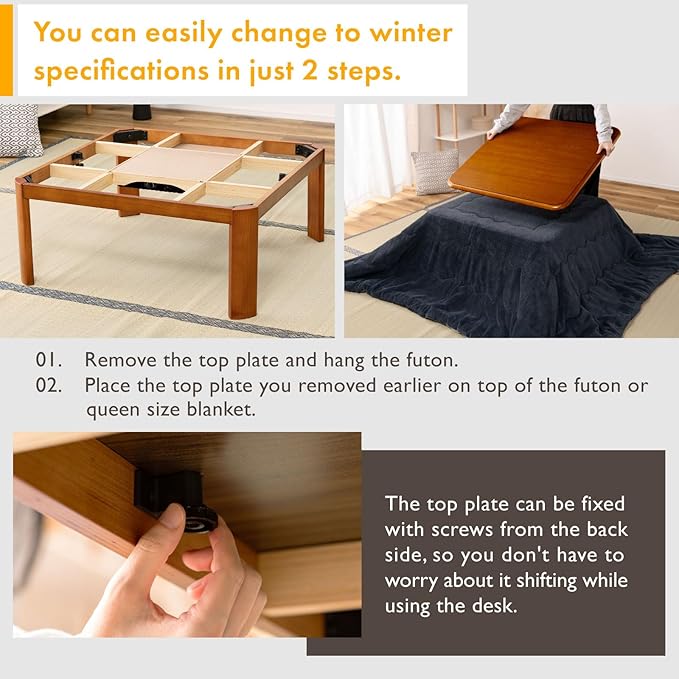 PaletteLife Japanese Heated Table (41x29in- Wooden Chabudai Furniture - Image 6