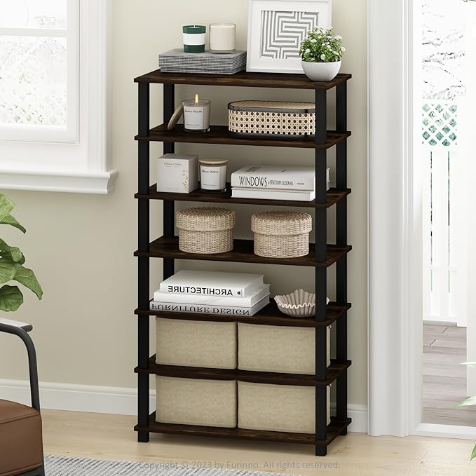 Furinno Turn-S-Tube 4-Tier Multipurpose Standing Shelves, Amber Pine/Black - Image 2