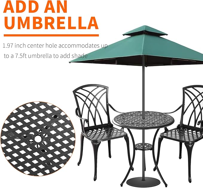 Outdoor 3 Piece Bistro Set Cast Aluminum Bistro Table and Chairs Set of 2 - Image 3