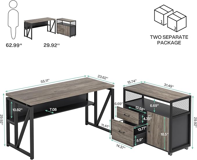 Tribesigns L Shaped Desk with Drawer Cabinet, 2 Piece Home Office Furniture - Image 3