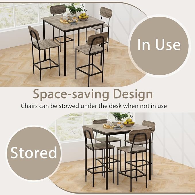 Tangkula Counter Height Dining Table Set, Bar Table and Chairs, Pub Table and - Image 5