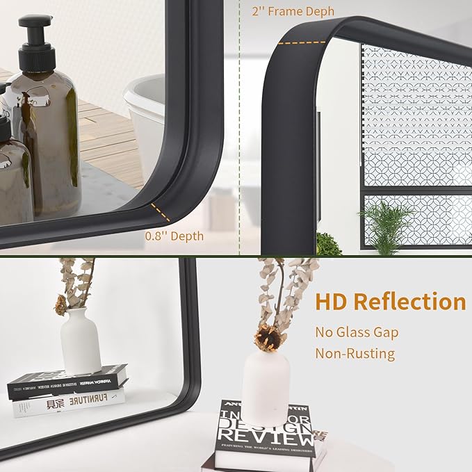 Bathroom Mirror 24x36 inch, Modern Round Corner Bathroom Vanity Mirror - Image 2