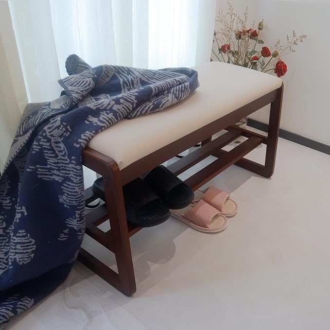 Solid Wood Shoe Rack, 2 Tier Shoe Storage Bench - Image 2