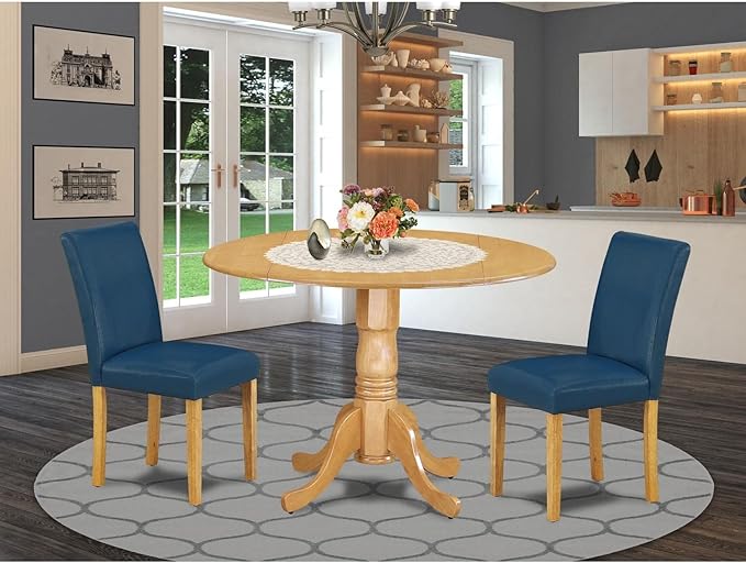 East West Furniture DLAB3-OAK-55 3 Piece Kitchen Table Set Contains a Round - Image 7