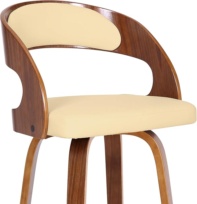Armen Living Shelly 30" Bar Height Swivel Cream Faux Leather and Walnut Wood - Image 10