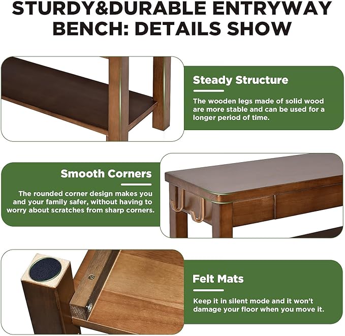 Wood Shoe Bench Entryway with Drawer: 3-Tiers Wooden Storage Shoe Rack with - Image 5