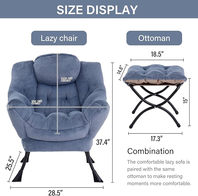 LITA Lazy Chair with Ottoman, Modern Accent Leisure Upholstered Sofa Chair - Image 3
