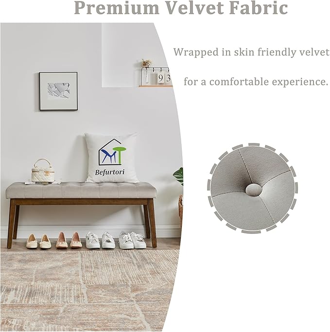 End of Bed Bedroom Bench, Linen Upholstered Tufted Bench - Image 7