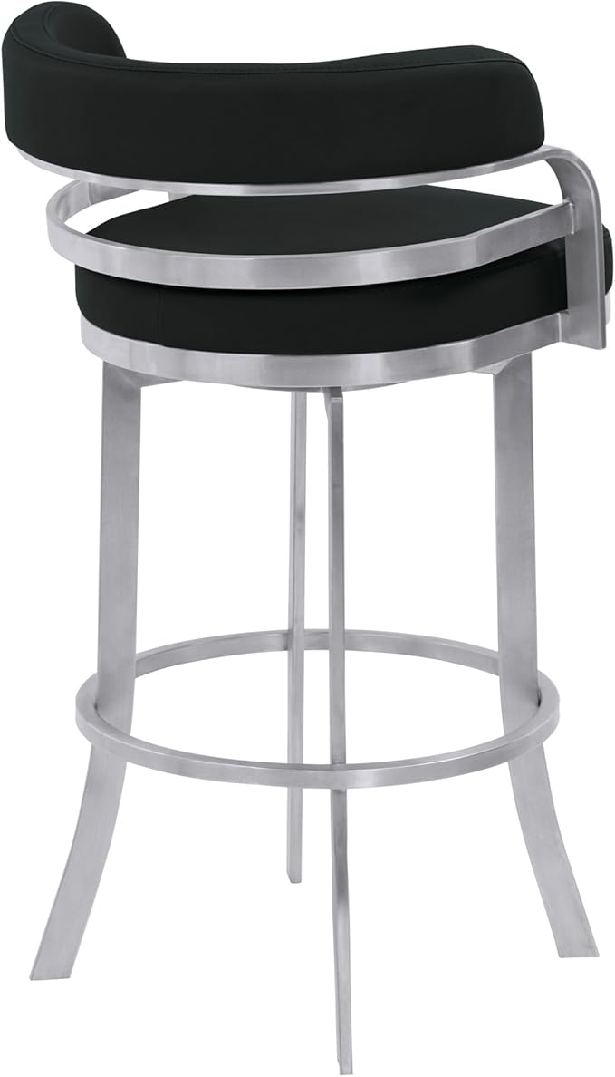 Armen Living Prinz 30" Bar Height Swivel Barstool in Black Faux Leather and - Image 5