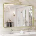WEER Gold Bathroom Mirror, 40X30 Inch Brushed Gold Metal Frame Mirror, Rounded by WEER
