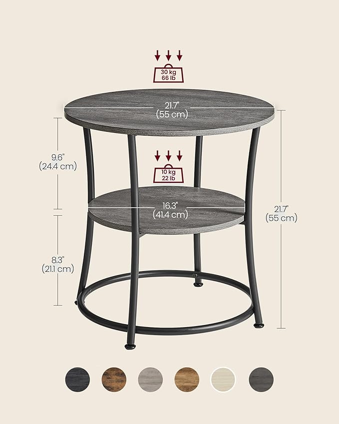 VASAGLE Side Table, 2-Tier Round End Table, Nightstand - Image 3