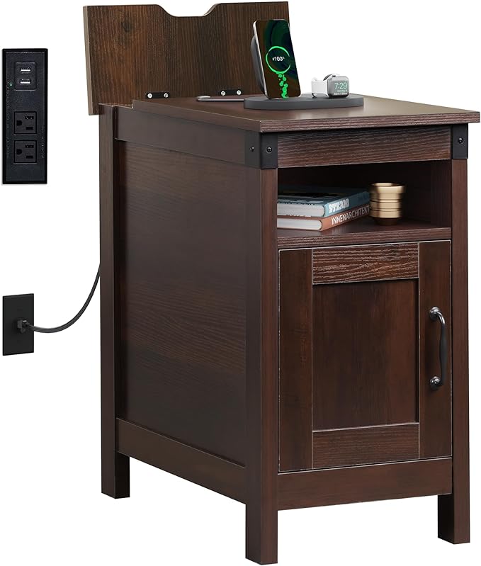 WLIVE End Table with Charging Station, Narrow Side Table by WLIVE