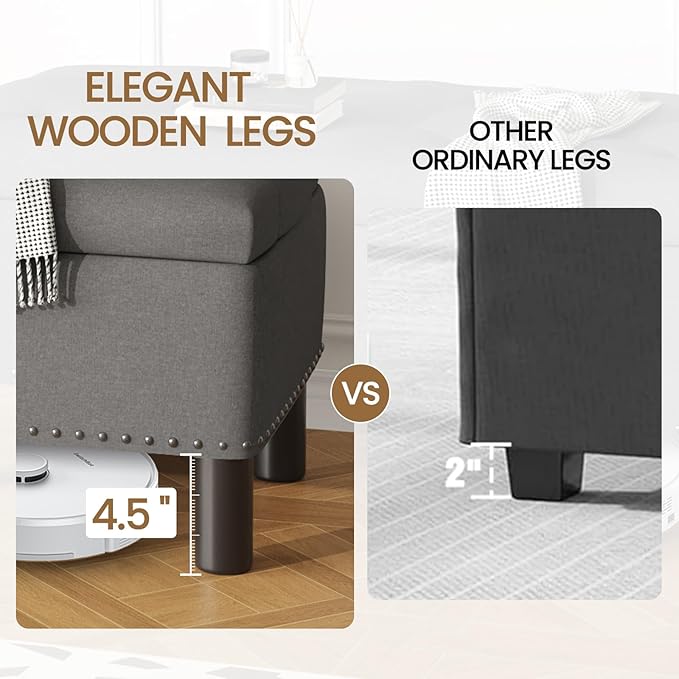 Furniliving Ottoman Bench with Storage, Folding Storage Ottoman Bench with Wood - Image 9