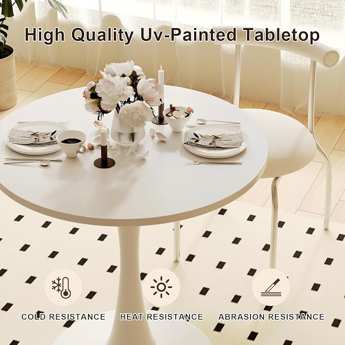 White Round Dining Table for 2 Person, 24 Inch Small Tulip Table - Image 7
