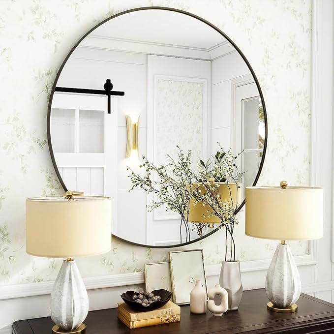 Black Round Bathroom Mirror, 30 inch Circle Wall Mounted Hanging Mirror - Image 5