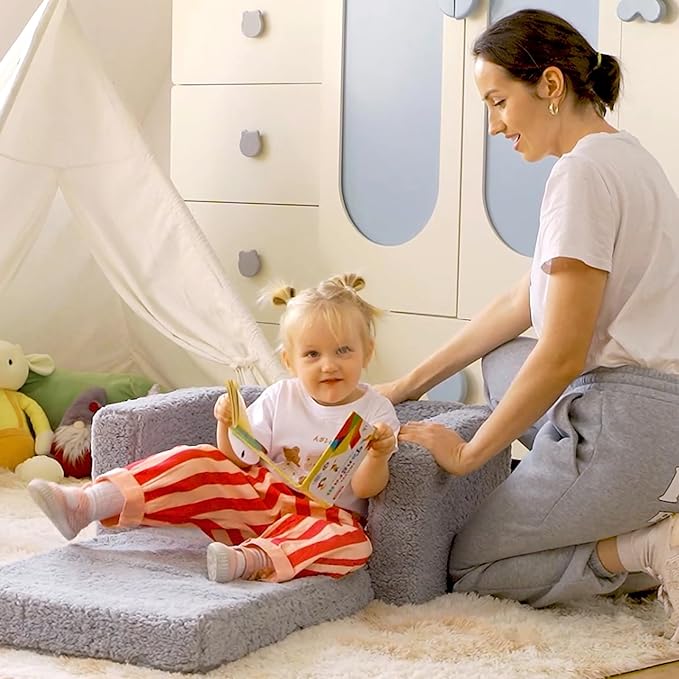 ALIMORDEN 2-in-1 Flip Out Cuddly Sherpa Toddler Couch, Convertible Sofa to - Image 6