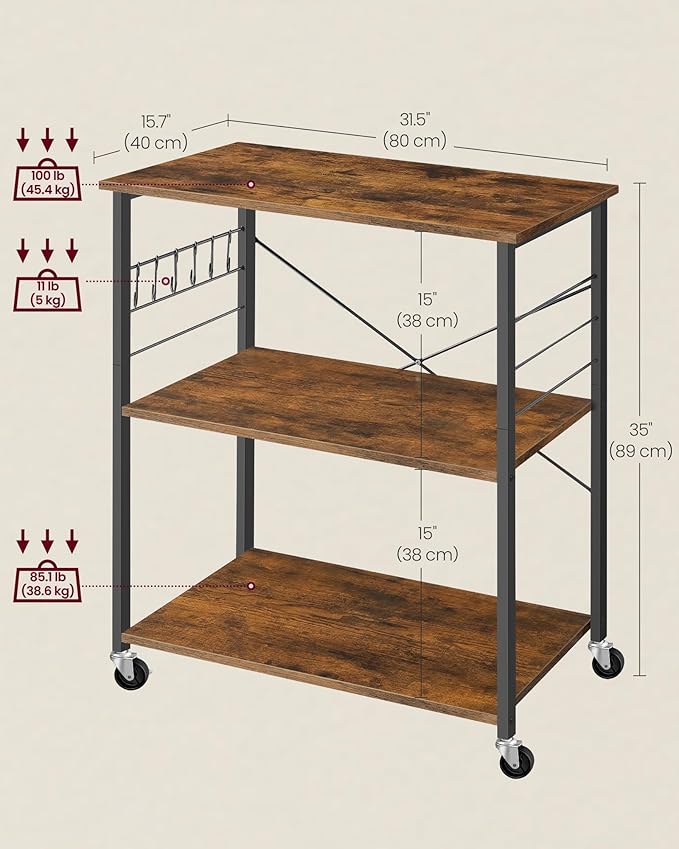 VASAGLE Kitchen Shelf on Wheels, Serving Cart - Image 5