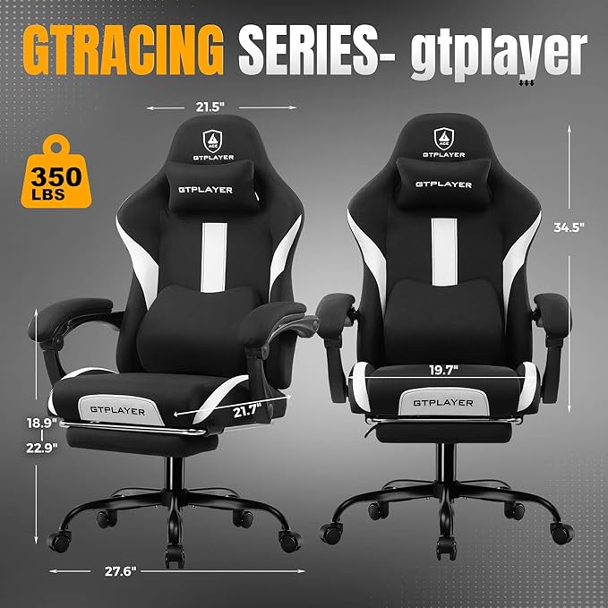 GTRACING Gaming Chair with Foot Rest & Pocket Spring Cushion, Breathable Fabric - Image 2