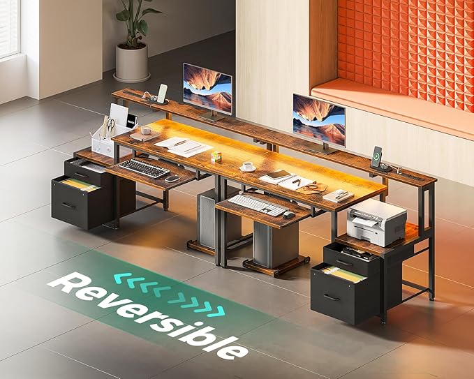 AODK Computer Desk with Drawers and Keyboard Tray, Reversible Study Work Desk - Image 8