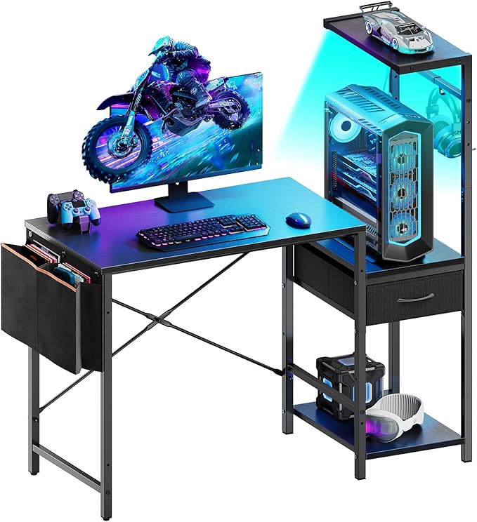 Bestier Gaming Desk with LED Lights, 44 Inch Reversible Computer Desk with by Bestier