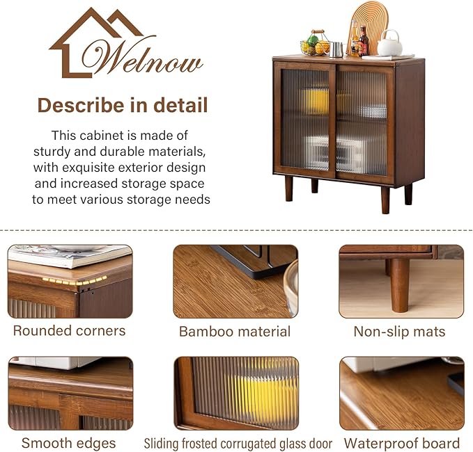 Welnow Buffet Cabinet, Bamboo Sideboard - Image 4