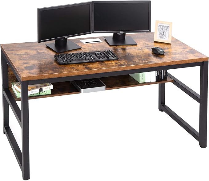 TOPSKY Computer Desk with Bookshelf/Metal Hole Cable Cover 1.18" Thick Desk by TOPSKY