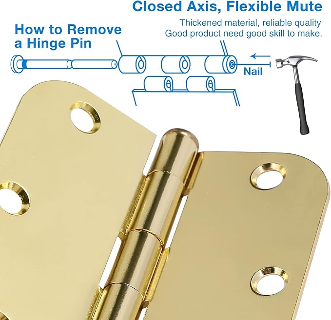 12 Pack Interior Door Hinges 3.5 inch X 3-1/2" 5/8 Radius, Polished Brass 3 ½" - Image 4