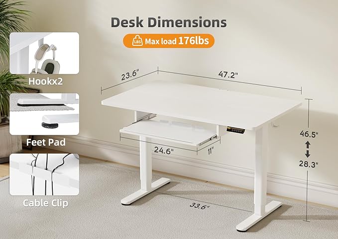 YDN Standing Desk with Keyboard Tray, 48 Inch Height Adjustable Desk with Cable - Image 3
