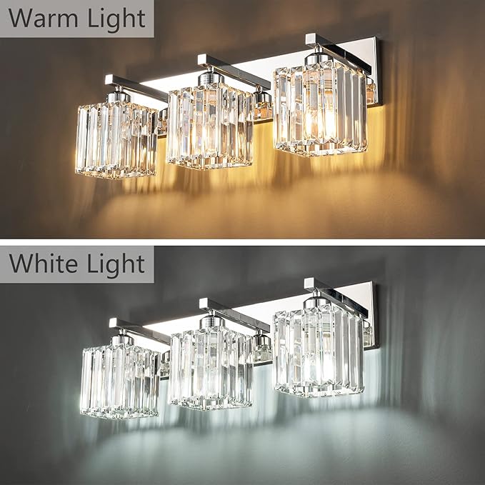 Modern Bathroom Vanity Light 3-Lights Chrome Crystal Bathroom Wall Light Vanity - Image 2