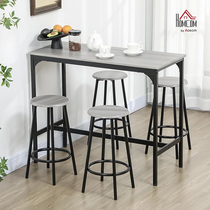 HOMCOM 5-Piece Counter Height Bar Table Set, Rustic 43.25" Dining Table - Image 2